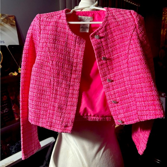 NWOT Rachel Zoe 3 Piece Matching Pink Boucle Dress Ensemble W Jacket Sz 6 - Picture 7 of 16